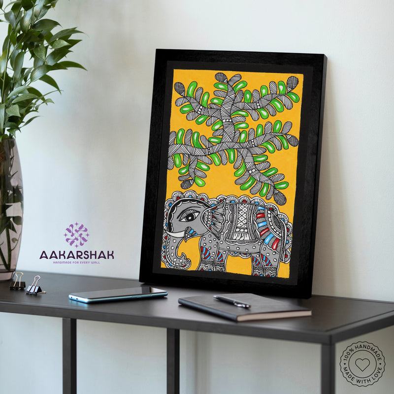 vibrant handmade elephant painting-depicting indian folk traditions