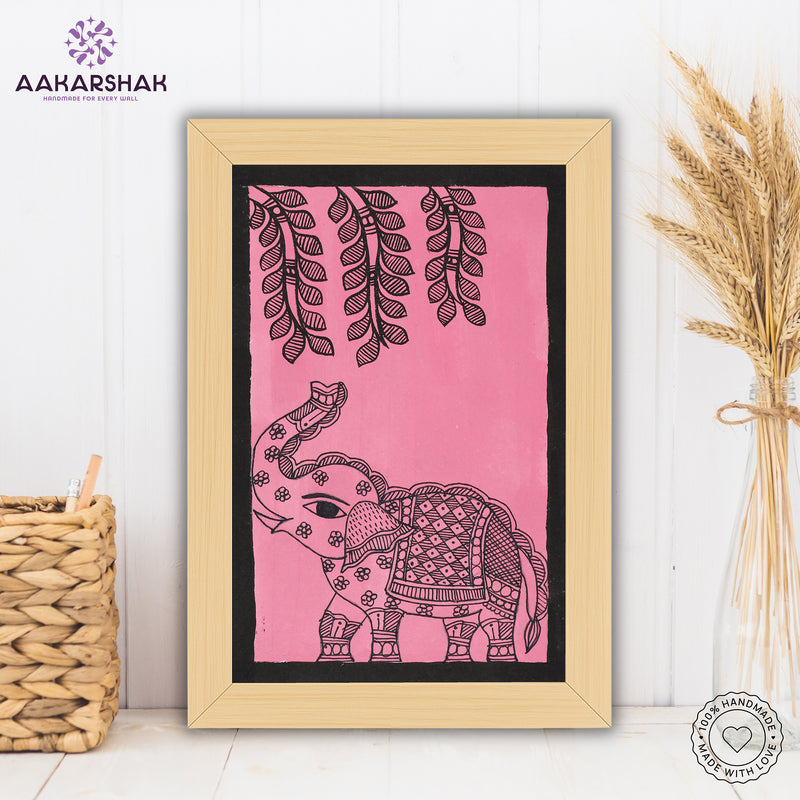handmade madhubani painting elephant painting-with tabletop stand for home decor