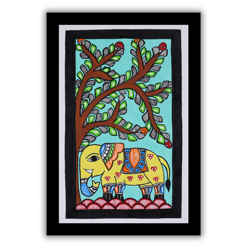 handmade madhubani painting painting elephant-in vibrant traditional folk art style