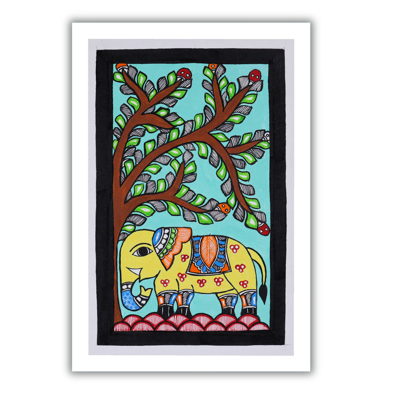 handmade madhubani painting painting elephant-in vibrant traditional folk art style