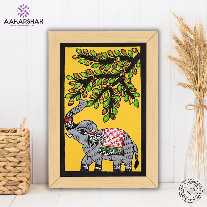 handmade madhubani painting elephant painting-with tabletop stand for home decor