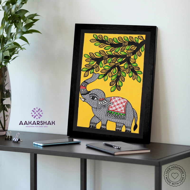 vibrant handmade elephant painting-depicting indian folk traditions