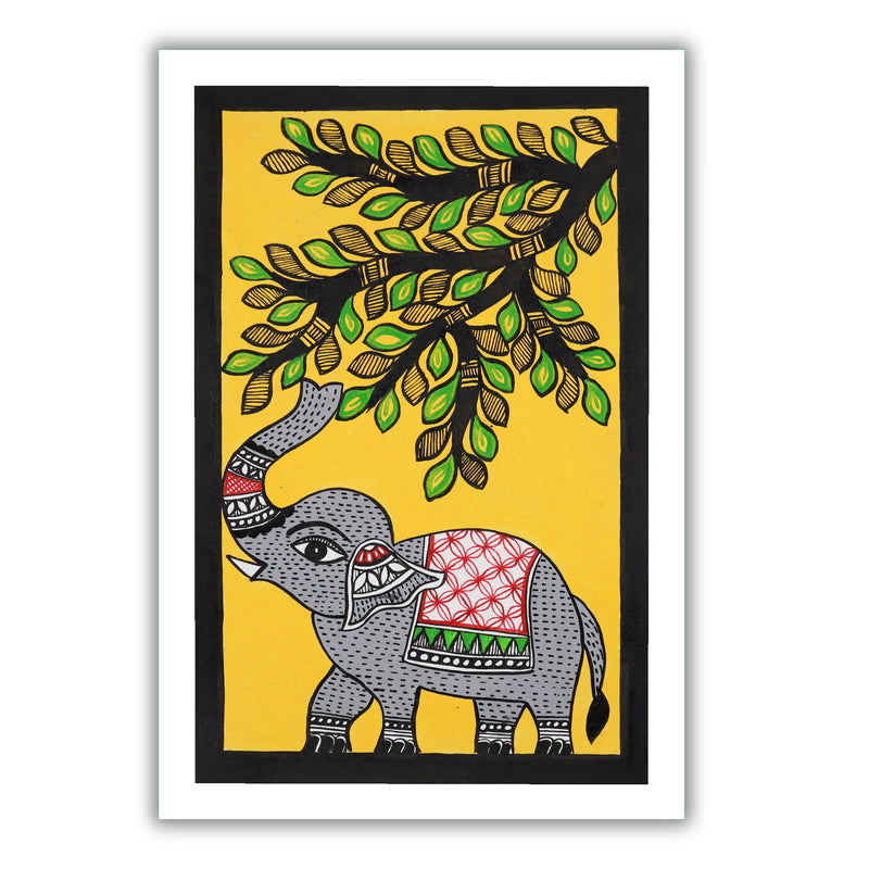 handmade madhubani painting painting elephant-in vibrant traditional folk art style