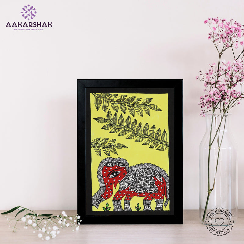 handmade madhubani painting elephant painting-with tabletop stand for home decor
