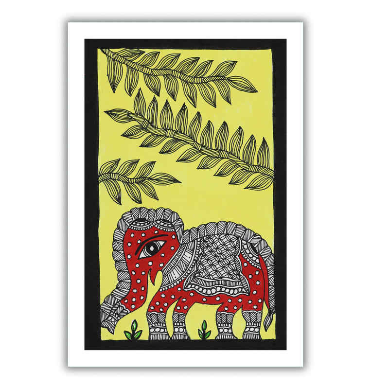 handmade madhubani painting painting elephant-in vibrant traditional folk art style