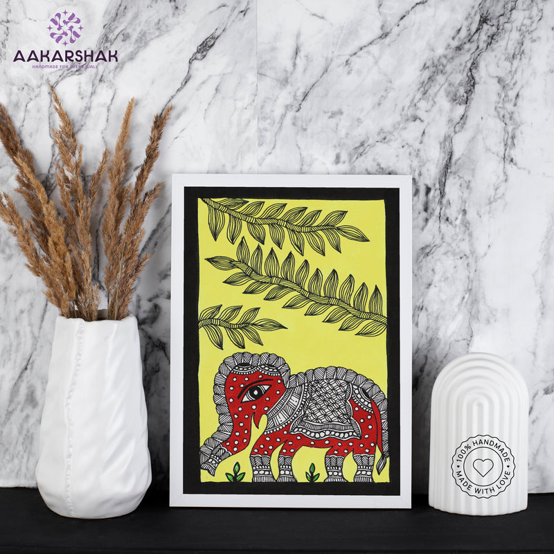 handmade madhubani painting elephant painting-with tabletop stand for home decor
