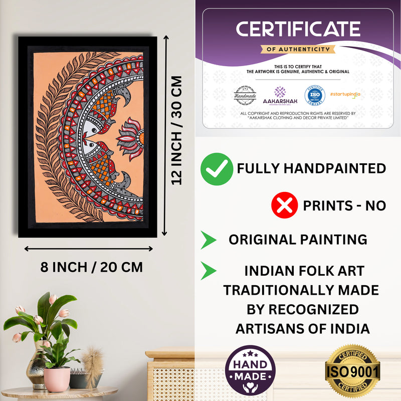 Decorative handmade art with dimensions and authenticity certificate -iso certified fish madhubani painting