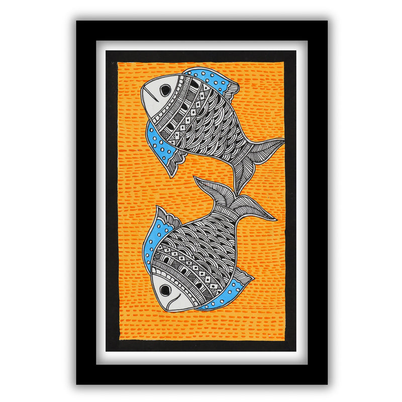 handmade madhubani painting painting fish-in vibrant traditional folk art style
