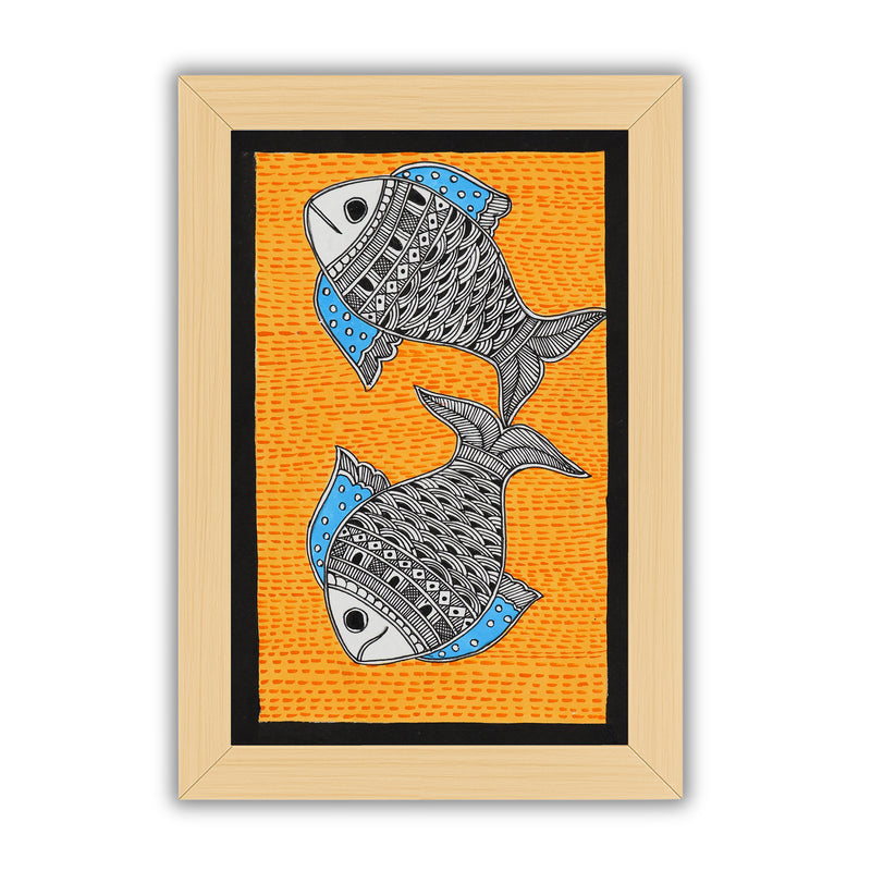 handmade madhubani painting painting fish-in vibrant traditional folk art style