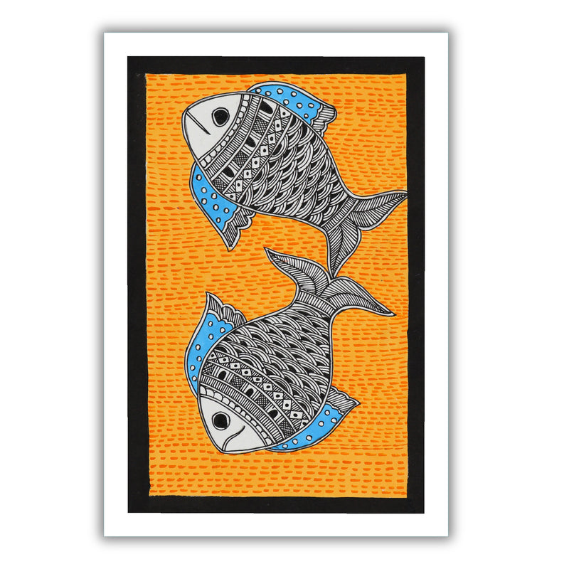 handmade madhubani painting painting fish-in vibrant traditional folk art style