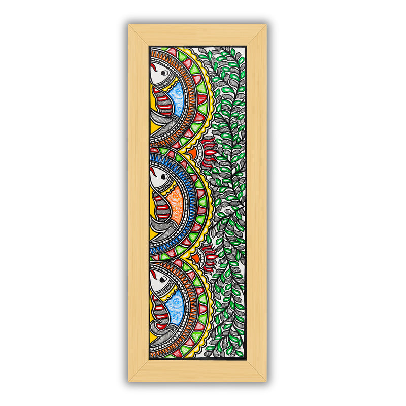 Framed artwork of a colorful fish-with handmade madhubani painting
