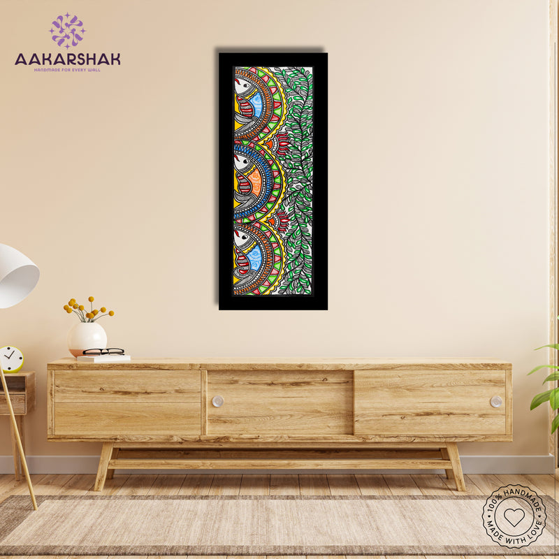 Framed artwork with fish design -handmade madhubani painting for home decor