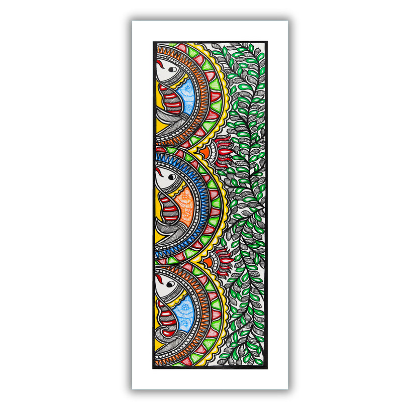 Framed artwork of a colorful fish-with handmade madhubani painting