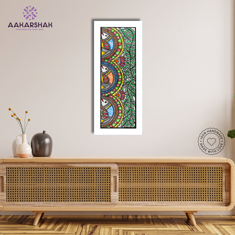 Framed artwork with fish design -handmade madhubani painting for home decor