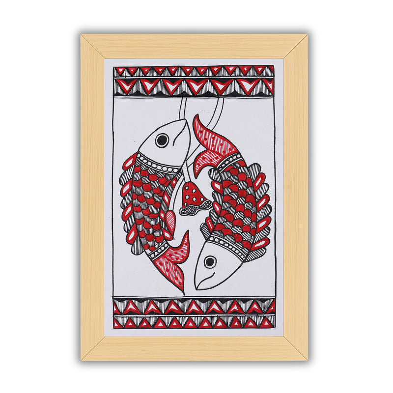 handmade madhubani painting painting fish-in vibrant traditional folk art style