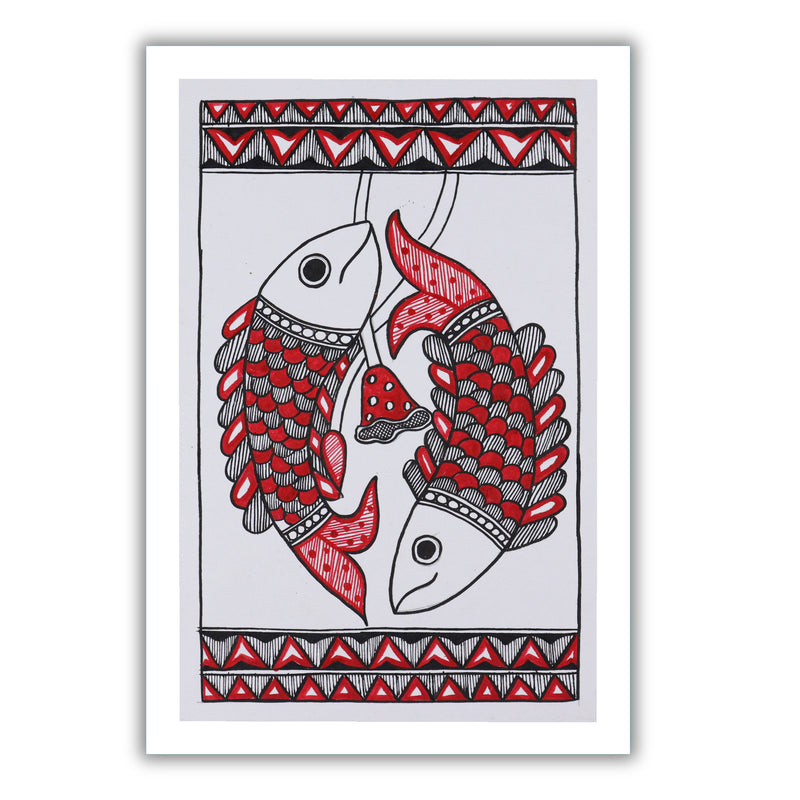 handmade madhubani painting painting fish-in vibrant traditional folk art style
