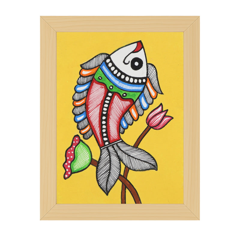 handmade madhubani painting fish-in vibrant traditional folk art style