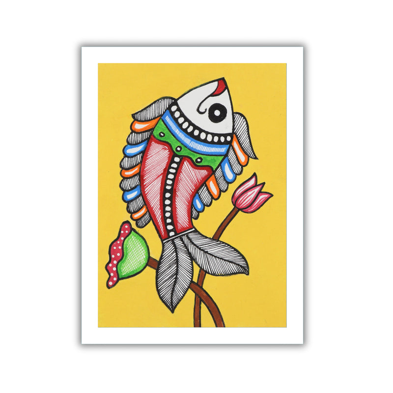 handmade madhubani painting fish-in vibrant traditional folk art style