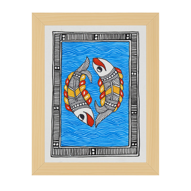 handmade madhubani painting fish-in vibrant traditional folk art style