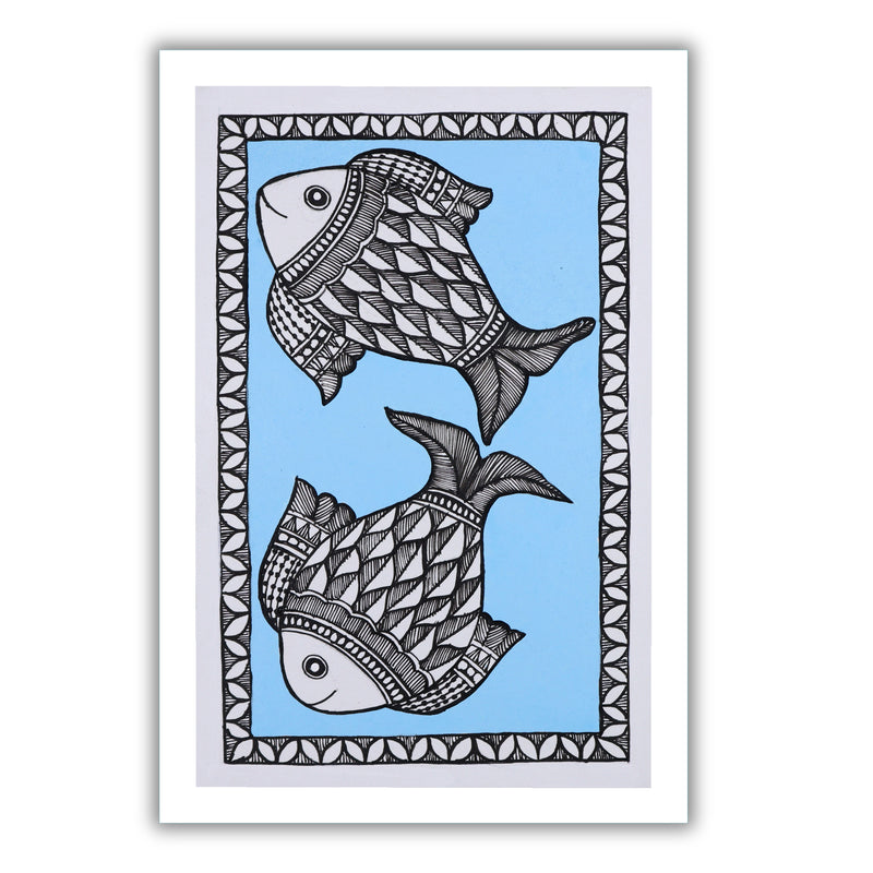 handmade madhubani painting painting fish-in vibrant traditional folk art style