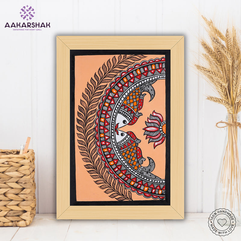 handmade madhubani painting fish painting-with tabletop stand for home decor