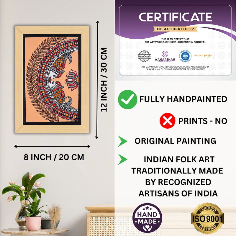 Decorative handmade art with dimensions and authenticity certificate -iso certified fish madhubani painting