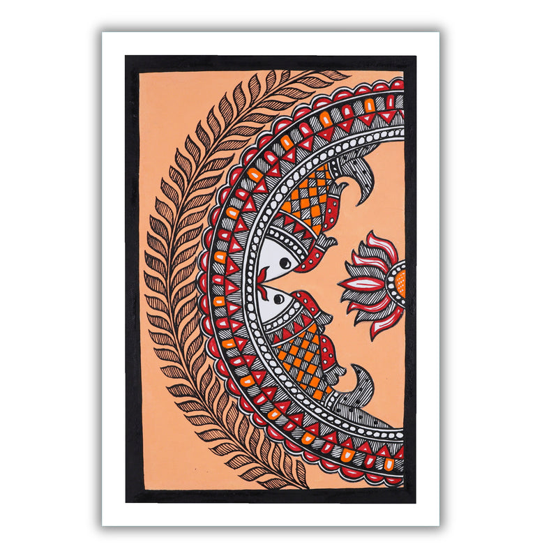 handmade madhubani painting painting fish-in vibrant traditional folk art style