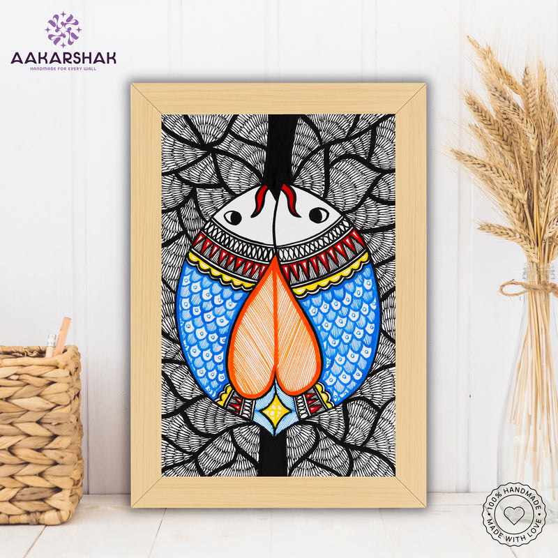 handmade madhubani painting fish painting-with tabletop stand for home decor