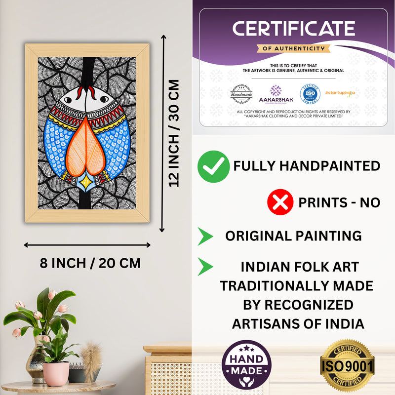 Decorative handmade art with dimensions and authenticity certificate -iso certified fish madhubani painting
