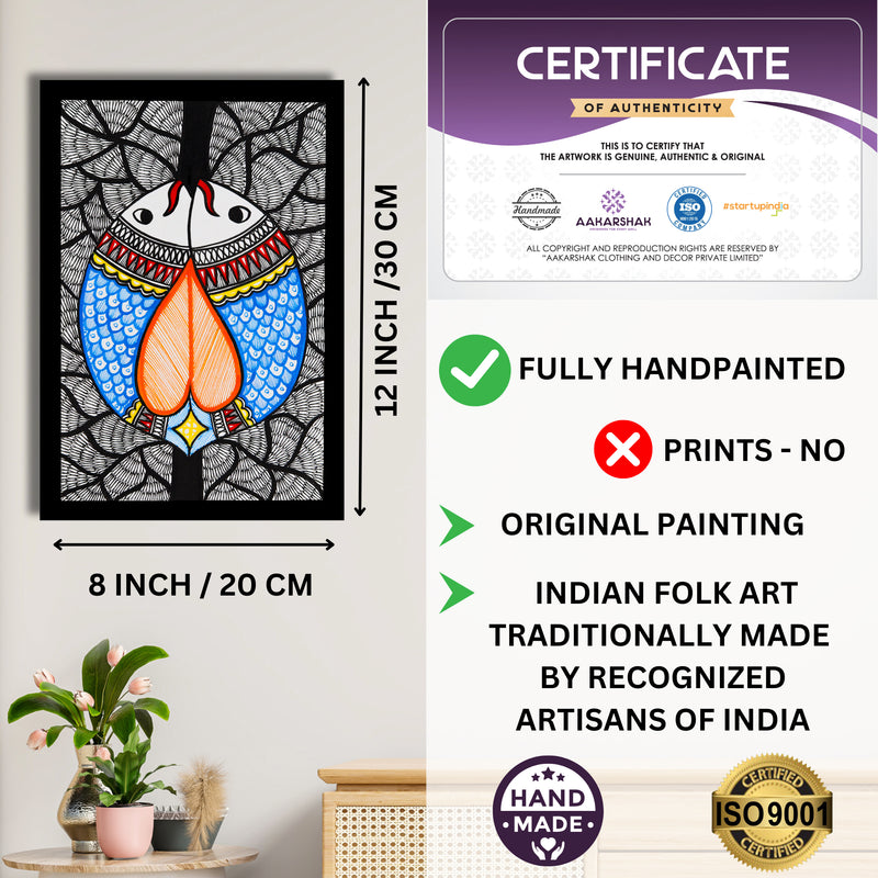 Decorative handmade art with dimensions and authenticity certificate -iso certified fish madhubani painting