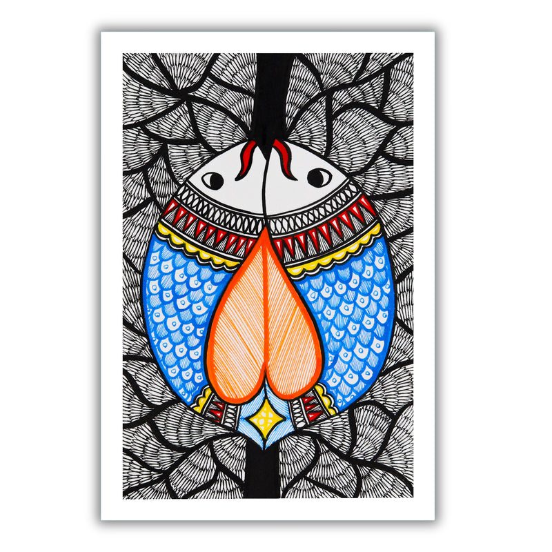 handmade madhubani painting painting fish-in vibrant traditional folk art style
