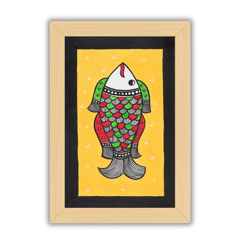 handmade madhubani painting painting fish-in vibrant traditional folk art style