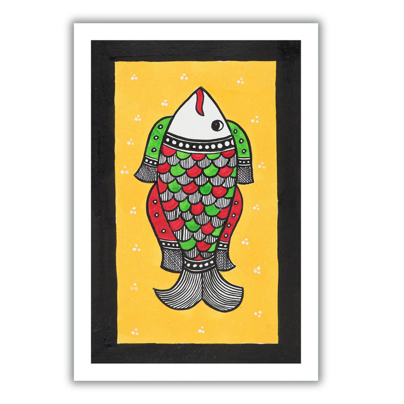 handmade madhubani painting painting fish-in vibrant traditional folk art style