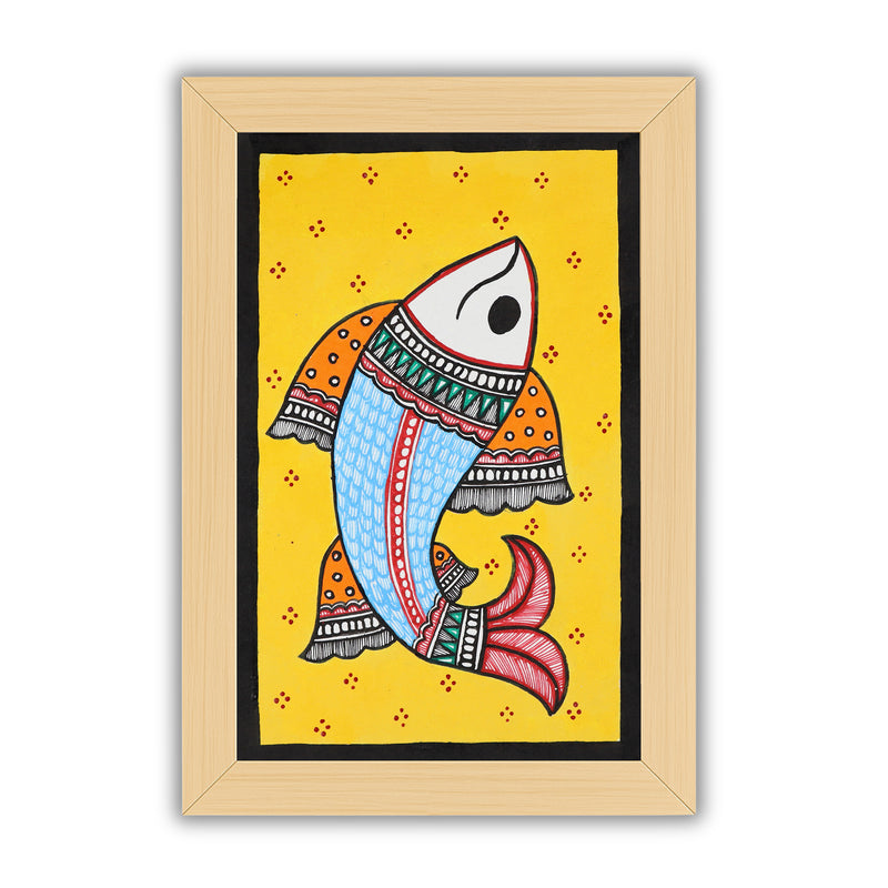 handmade madhubani painting painting fish-in vibrant traditional folk art style