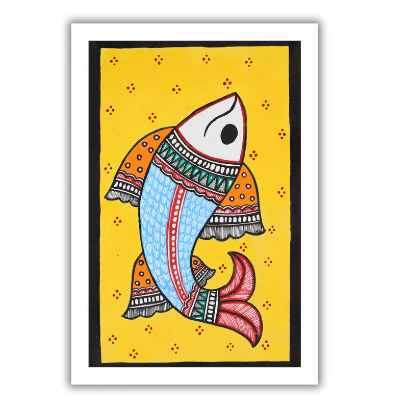 handmade madhubani painting painting fish-in vibrant traditional folk art style