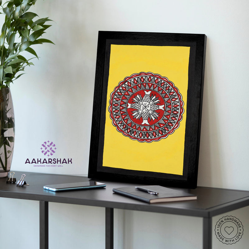 Handmade Madhubani Fish Painting 8x12 Inch Framed Indian Wall Decor