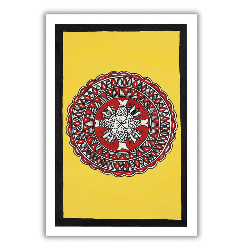 handmade madhubani painting painting fish-in vibrant traditional folk art style