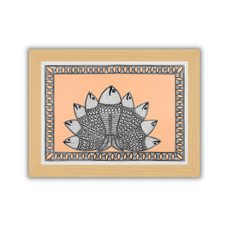 Framed artwork of a colorful fish-with handmade madhubani painting