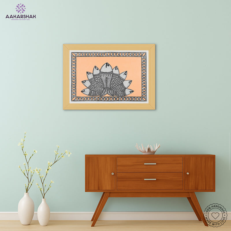 Framed artwork with fish design -handmade madhubani painting for home decor