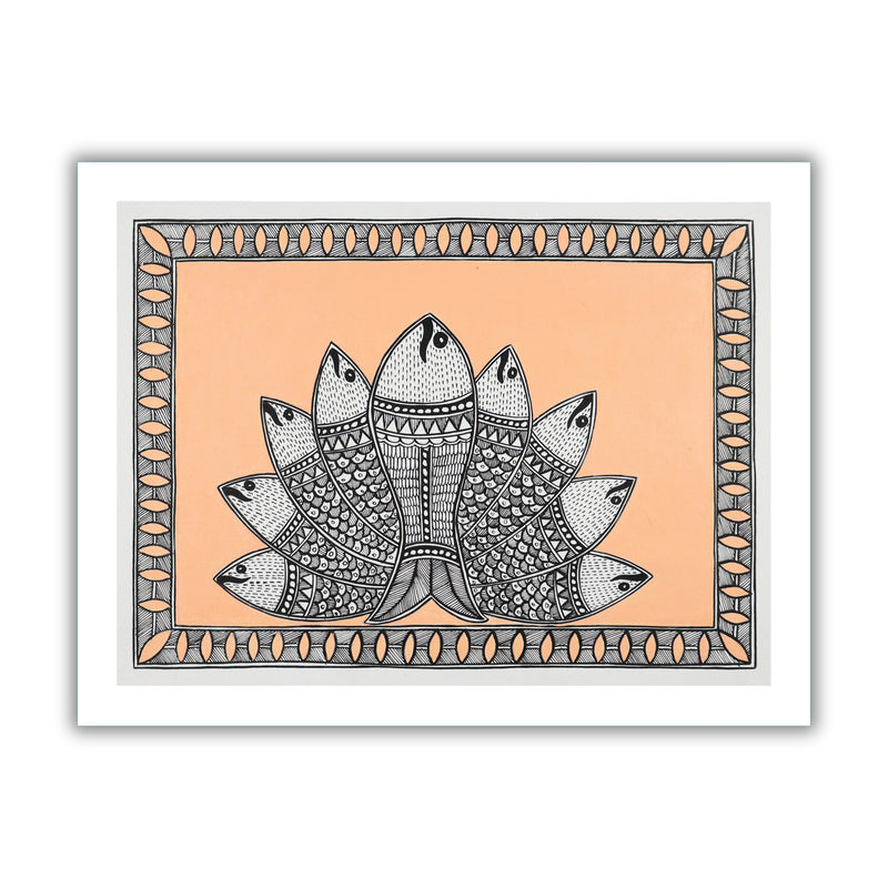 Framed artwork of a colorful fish-with handmade madhubani painting