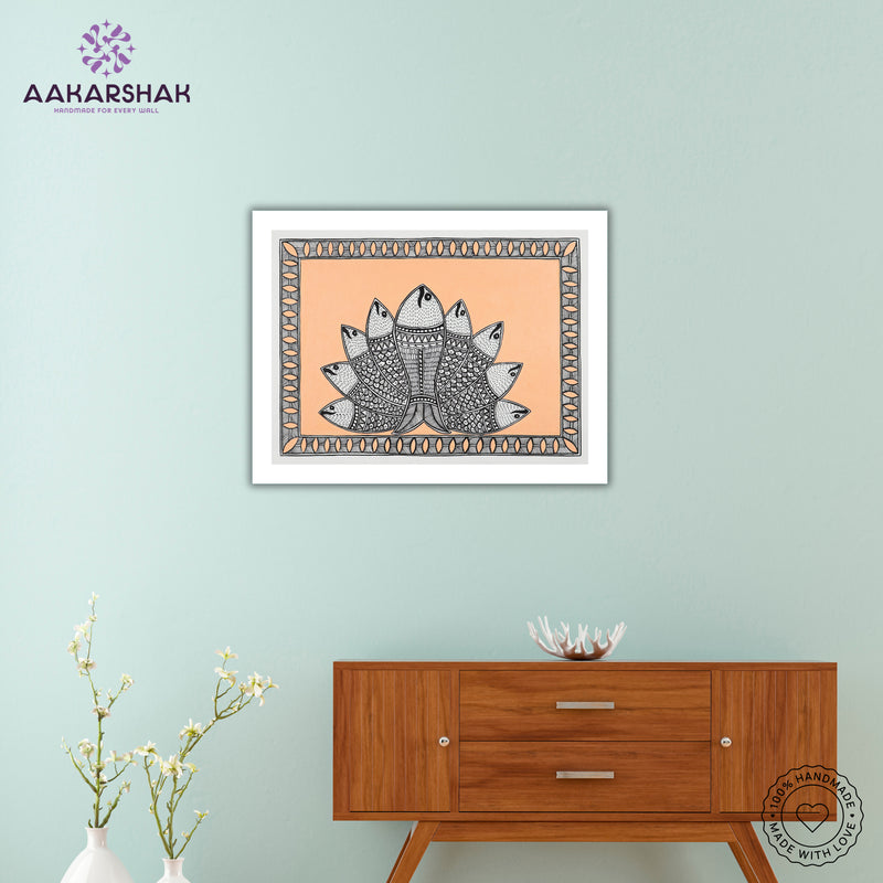 Framed artwork with fish design -handmade madhubani painting for home decor