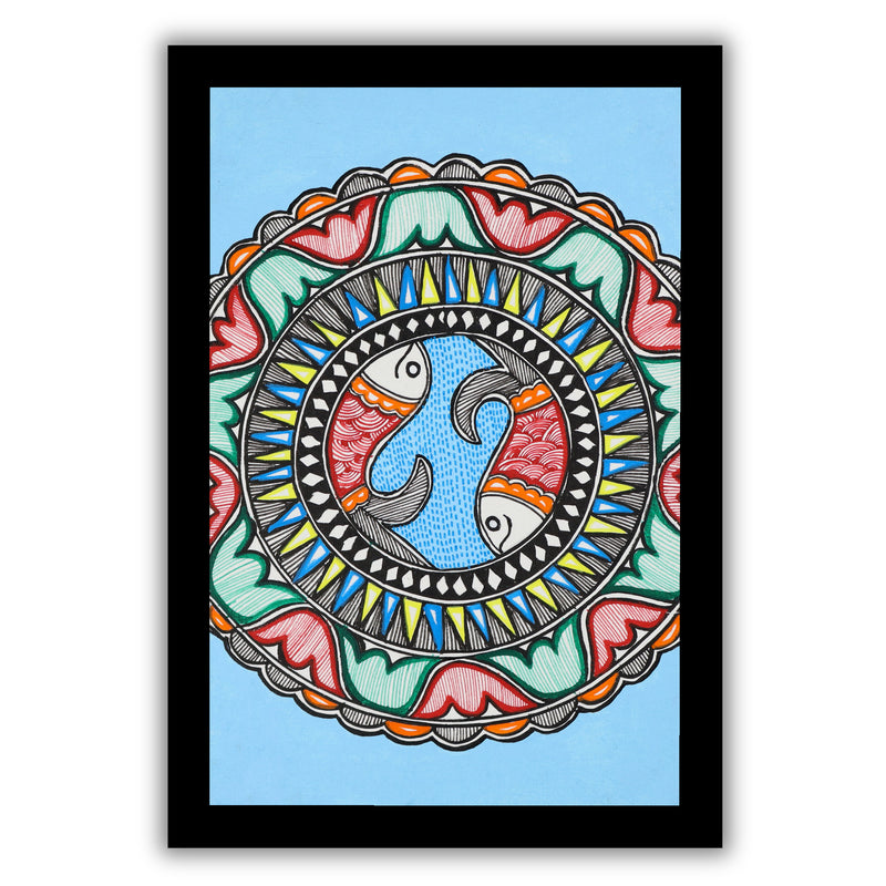 handmade madhubani painting painting fish-in vibrant traditional folk art style