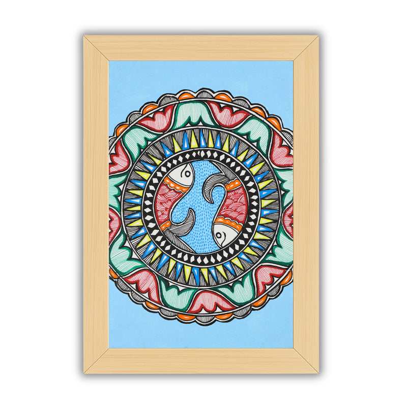 handmade madhubani painting painting fish-in vibrant traditional folk art style