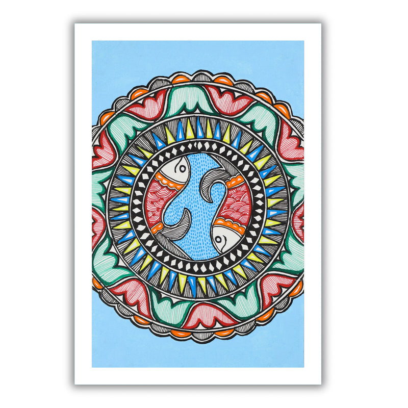 handmade madhubani painting painting fish-in vibrant traditional folk art style