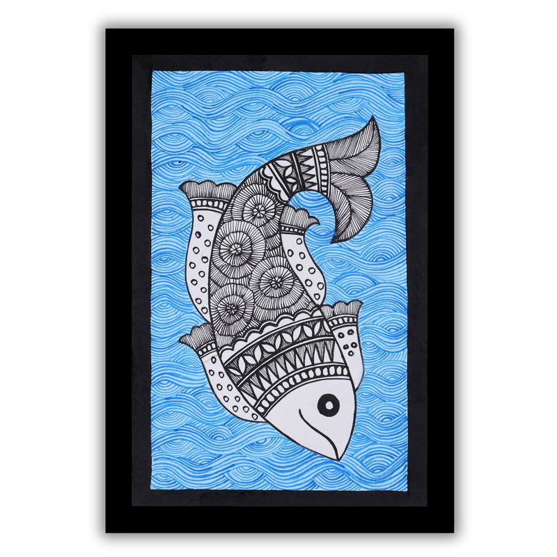 handmade madhubani painting painting fish-in vibrant traditional folk art style