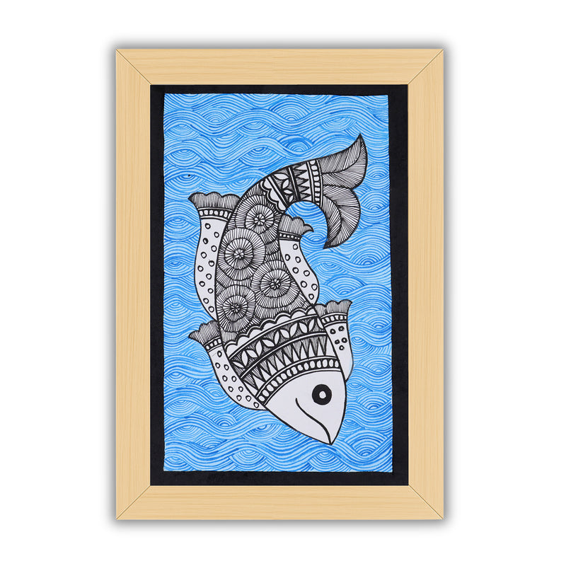 handmade madhubani painting painting fish-in vibrant traditional folk art style