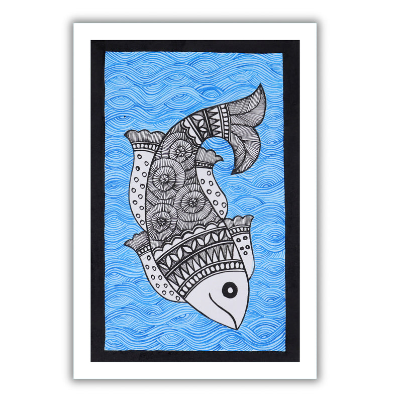 handmade madhubani painting painting fish-in vibrant traditional folk art style