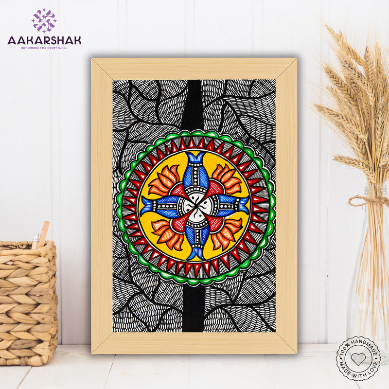 handmade madhubani painting fish painting-with tabletop stand for home decor