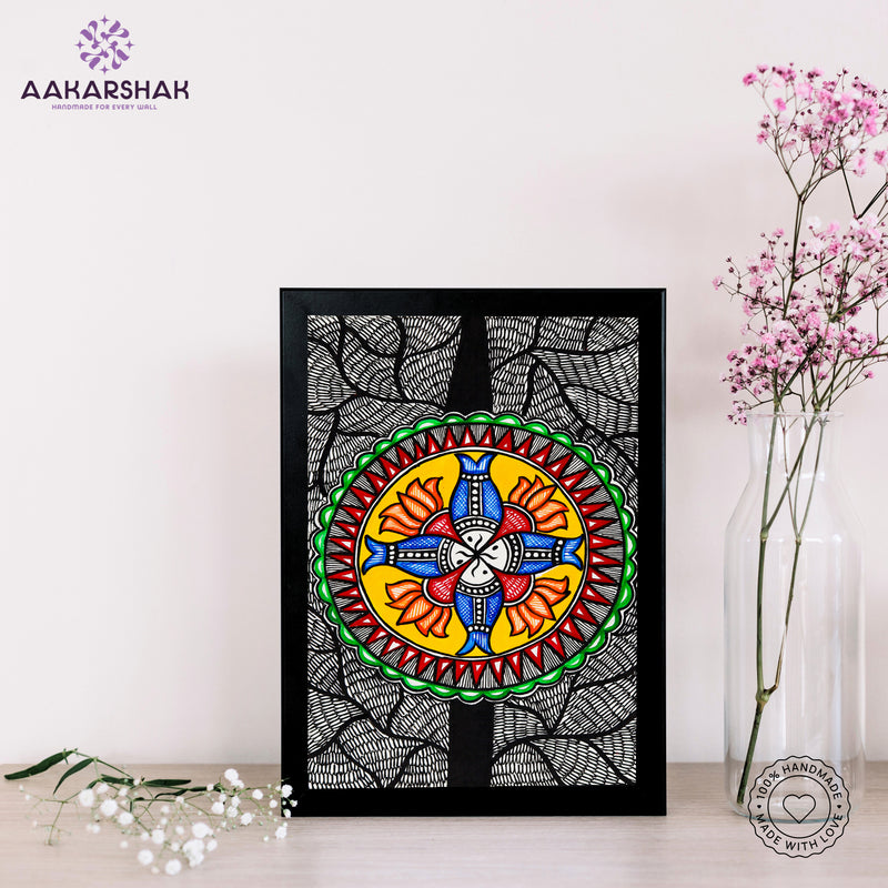handmade madhubani painting fish painting-with tabletop stand for home decor