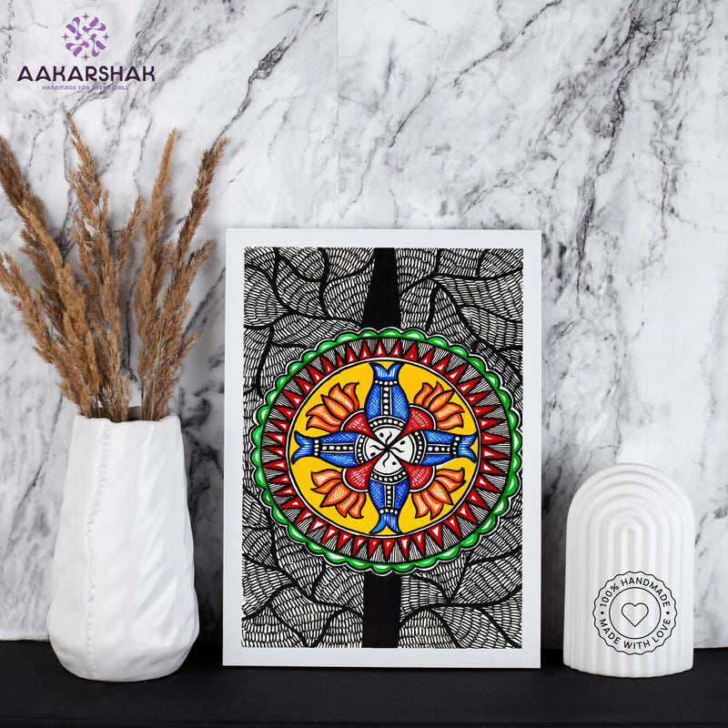 handmade madhubani painting fish painting-with tabletop stand for home decor